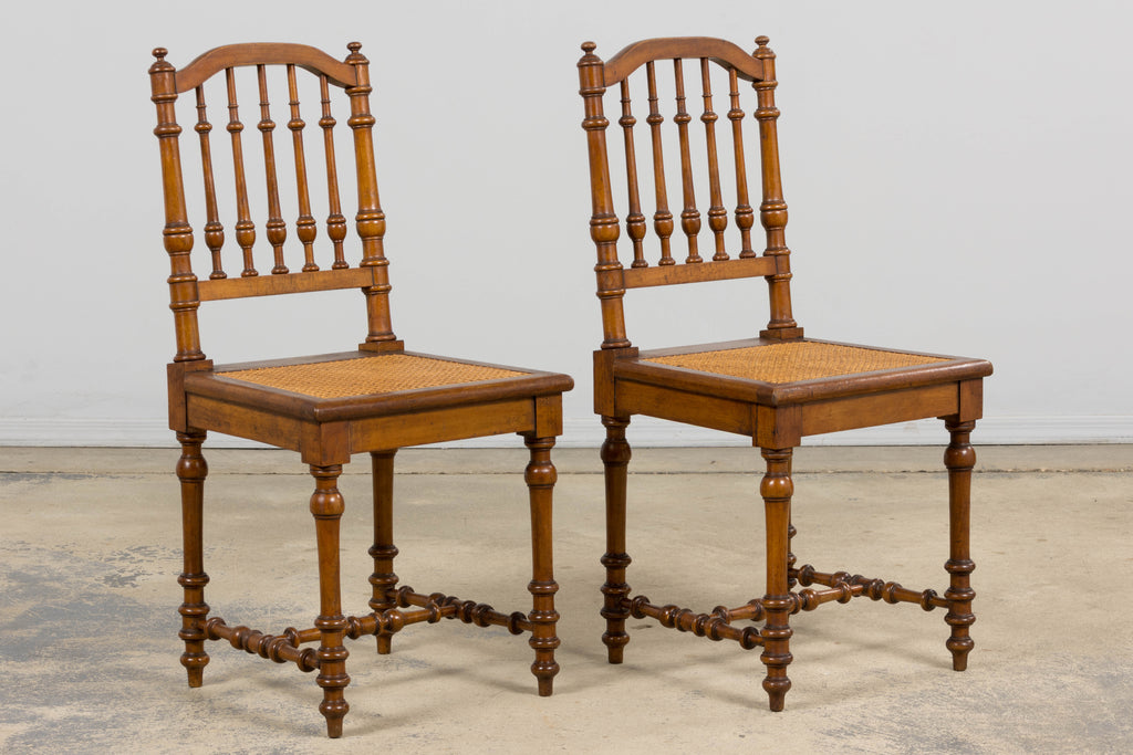 Late 19th Century French Louis XIII Style Dining Chairs W/ Cane Seats - Set of 6