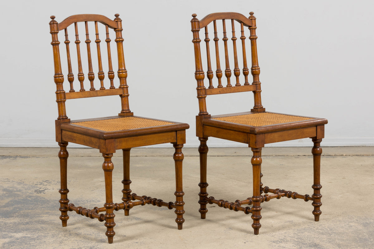 Late 19th Century French Louis XIII Style Dining Chairs W/ Cane Seats - Set of 6