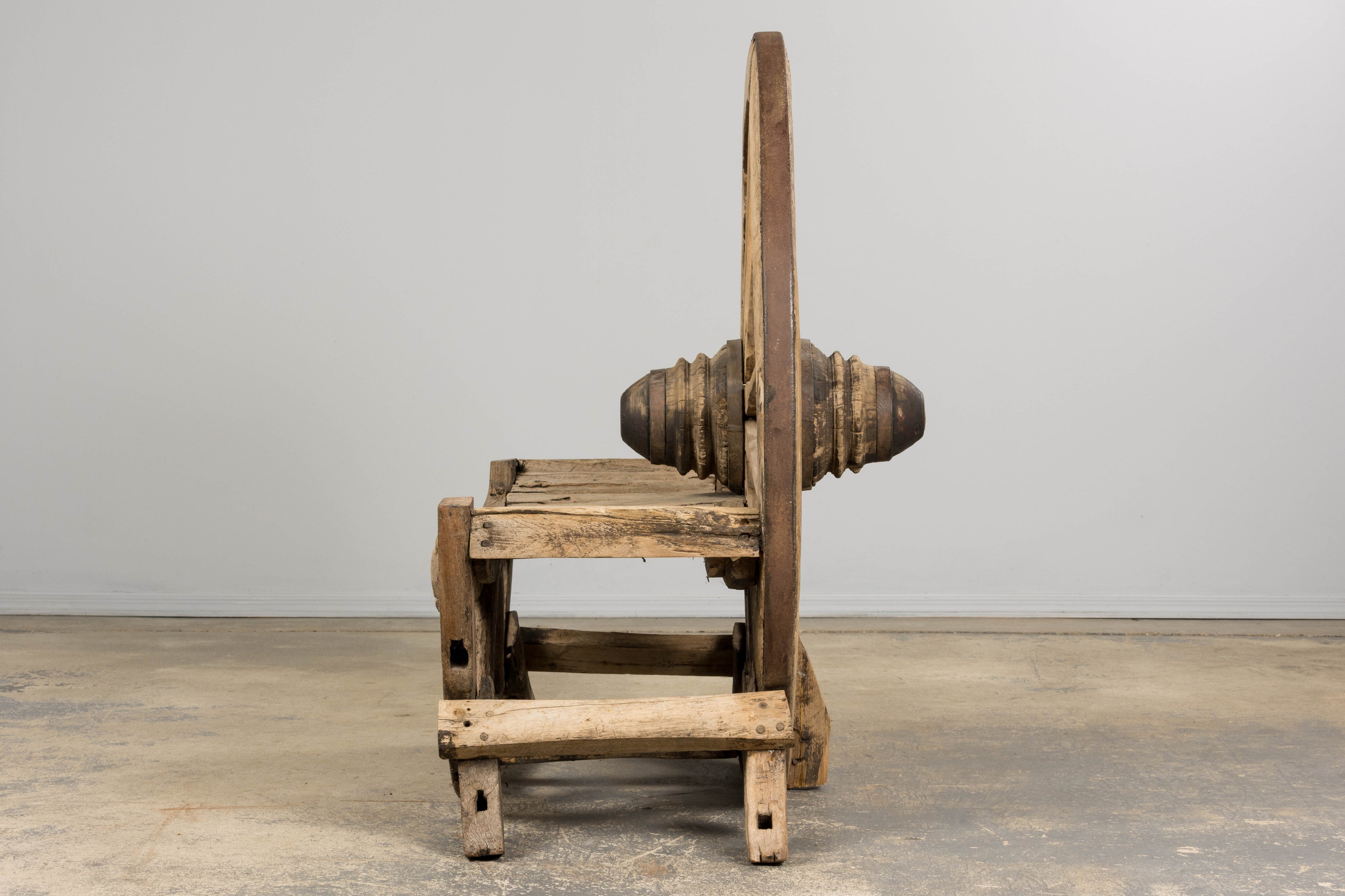 Early 19th Century Country French Farmhouse Oak Outdoor Wagon Wheel Bench