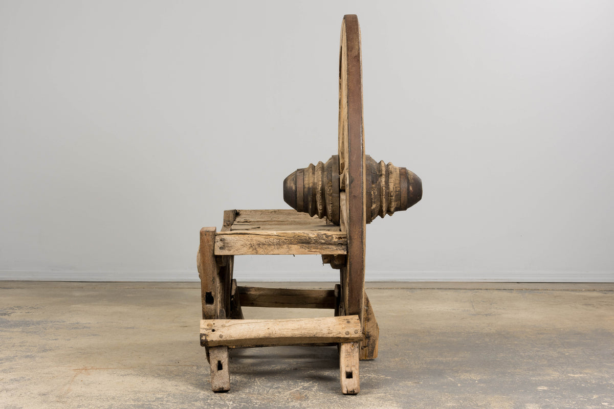 Early 19th Century Country French Farmhouse Oak Outdoor Wagon Wheel Bench