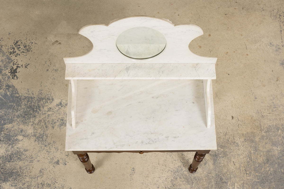 Antique French Provincial Louis Philippe Style Maple Vanity W/ Carrara Marble