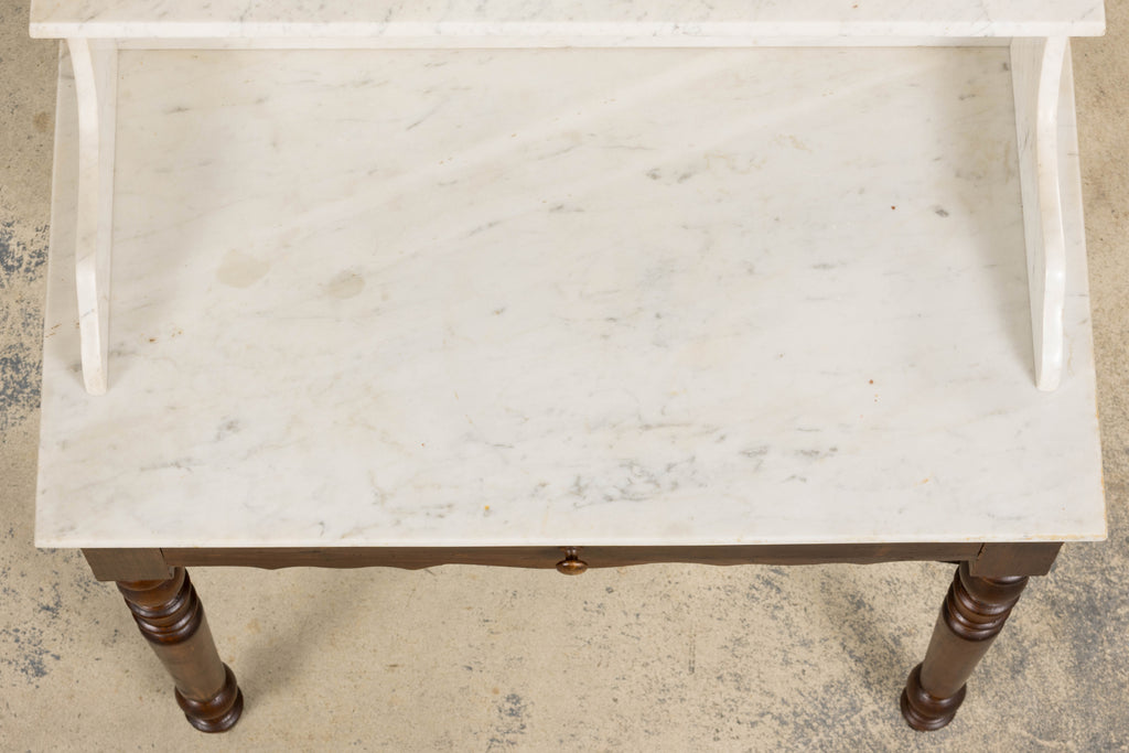 Antique French Provincial Louis Philippe Style Maple Vanity W/ Carrara Marble