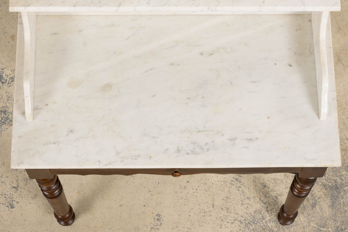Antique French Provincial Louis Philippe Style Maple Vanity W/ Carrara Marble
