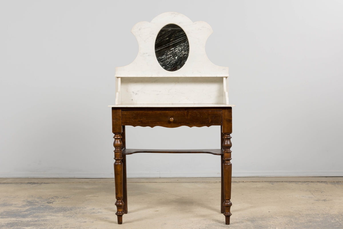 Antique French Provincial Louis Philippe Style Maple Vanity W/ Carrara Marble