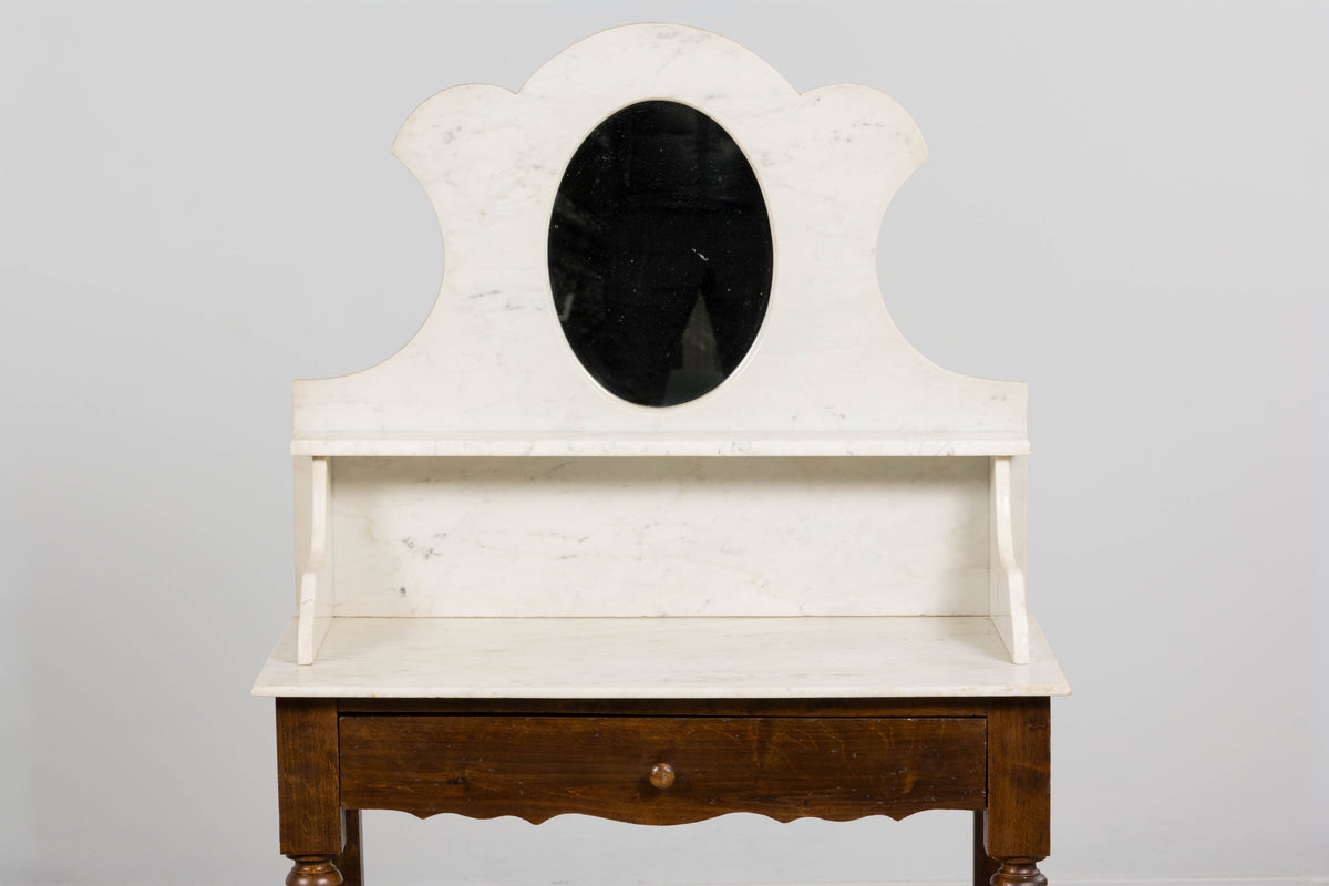 Antique French Provincial Louis Philippe Style Maple Vanity W/ Carrara Marble