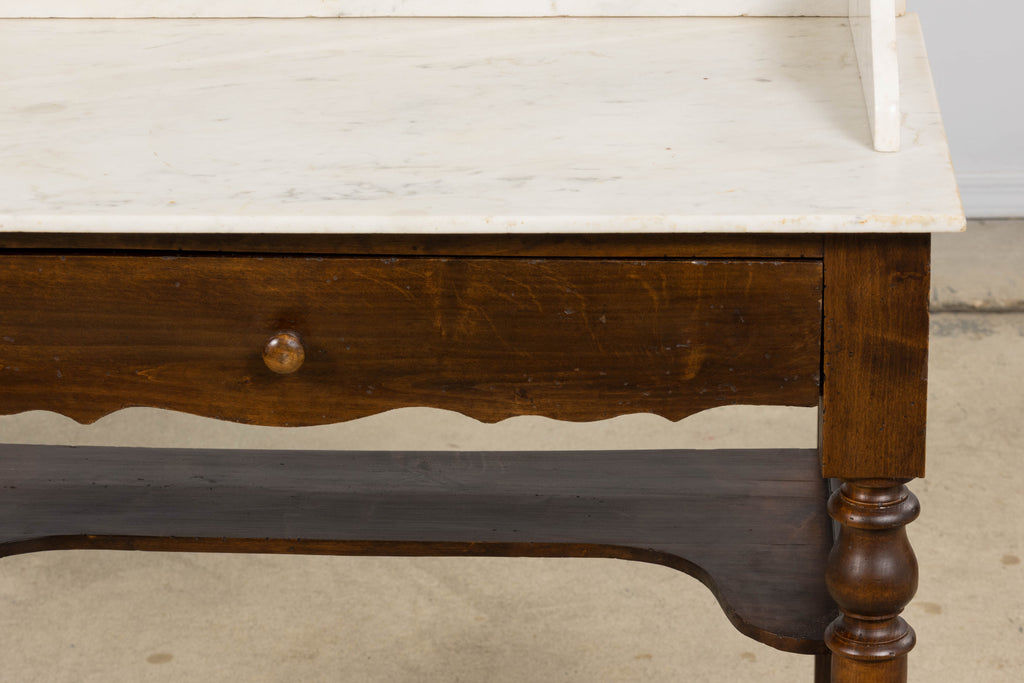 Antique French Provincial Louis Philippe Style Maple Vanity W/ Carrara Marble