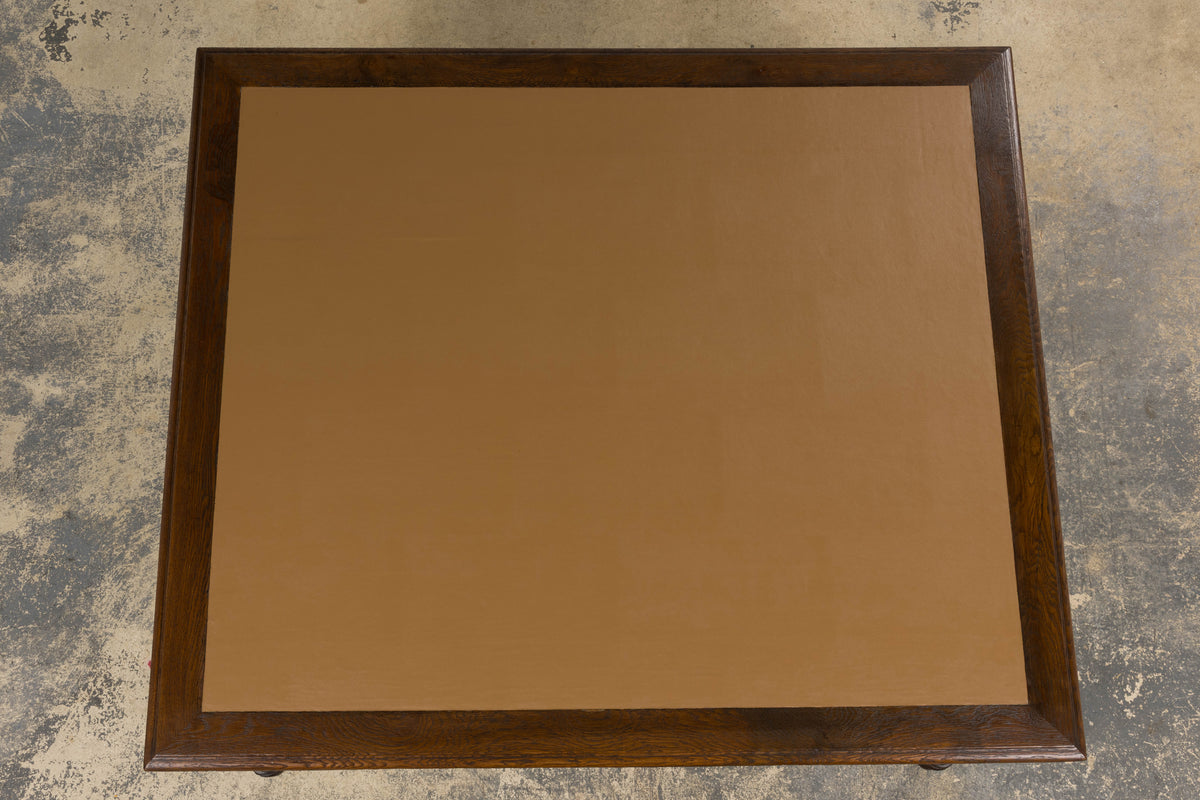 19th Century French Louis Philippe Oak Partners Desk with Faux Brown Leather Top