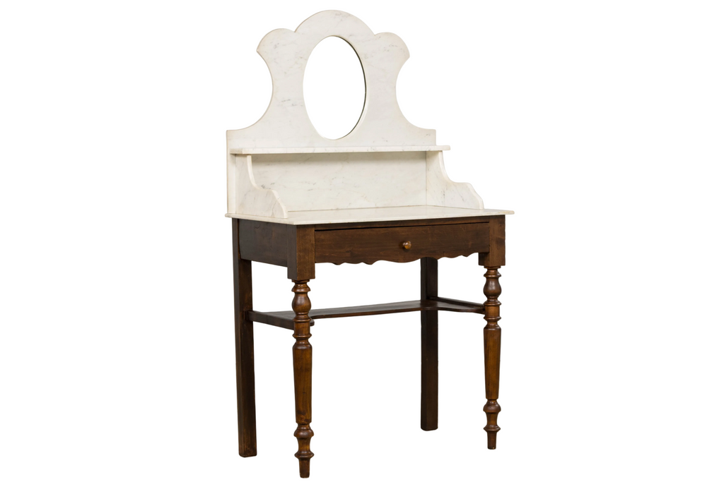 Antique French Provincial Louis Philippe Style Maple Vanity W/ Carrara Marble
