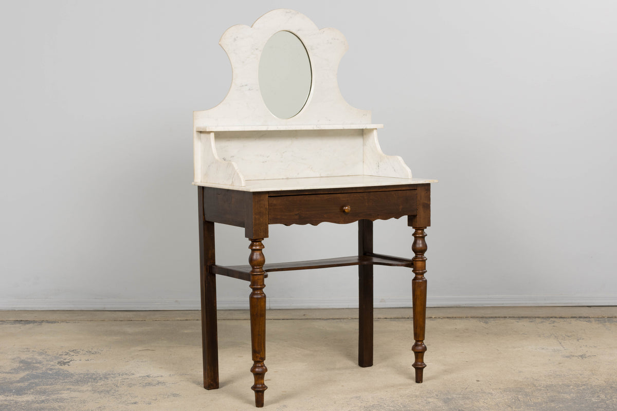 Antique French Provincial Louis Philippe Style Maple Vanity W/ Carrara Marble