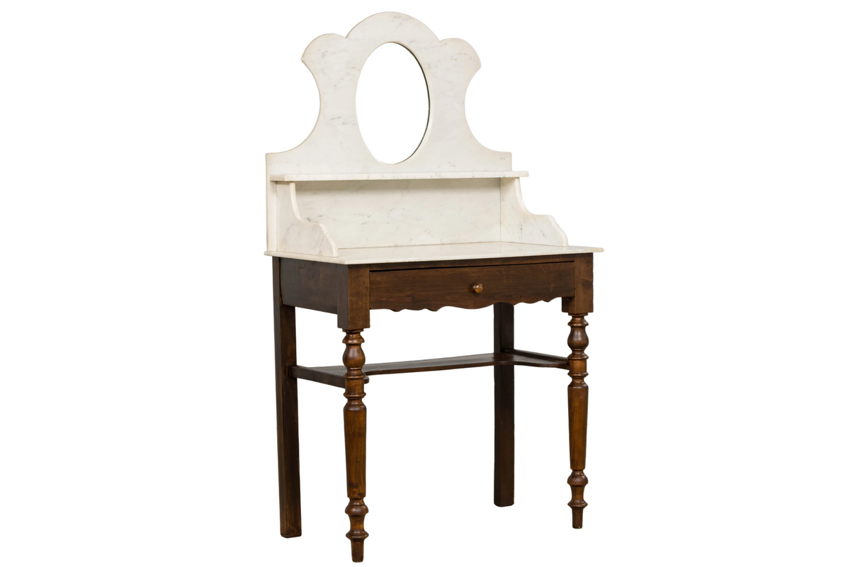 Antique French Provincial Louis Philippe Style Maple Vanity W/ Carrara Marble