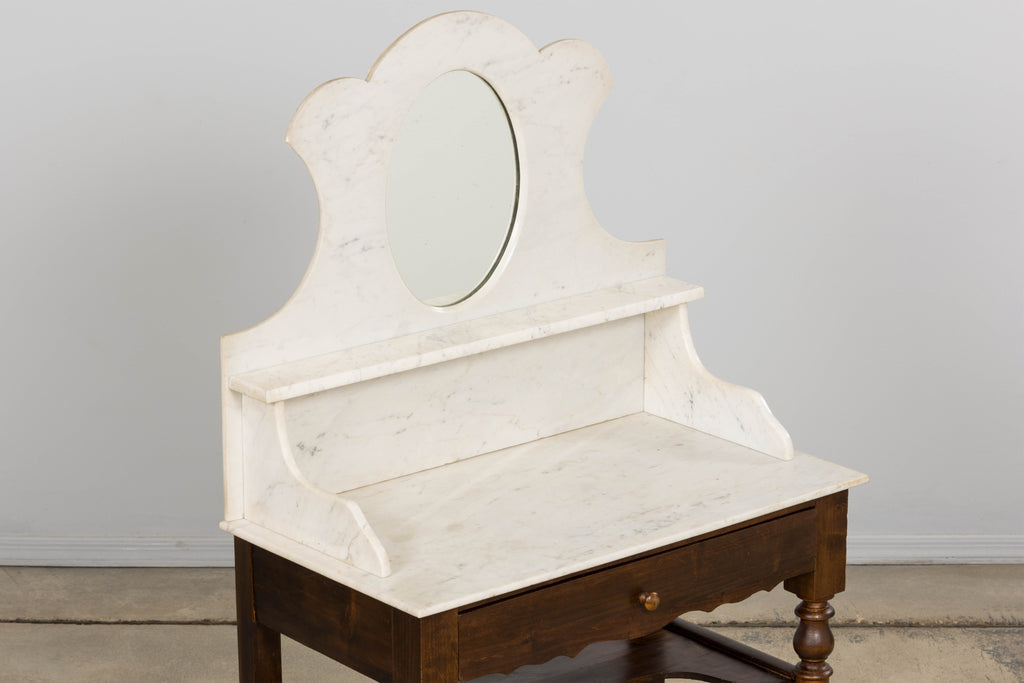 Antique French Provincial Louis Philippe Style Maple Vanity W/ Carrara Marble