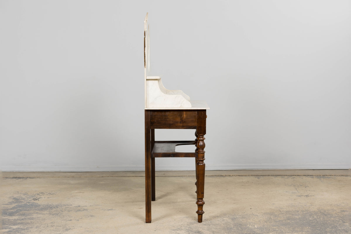 Antique French Provincial Louis Philippe Style Maple Vanity W/ Carrara Marble