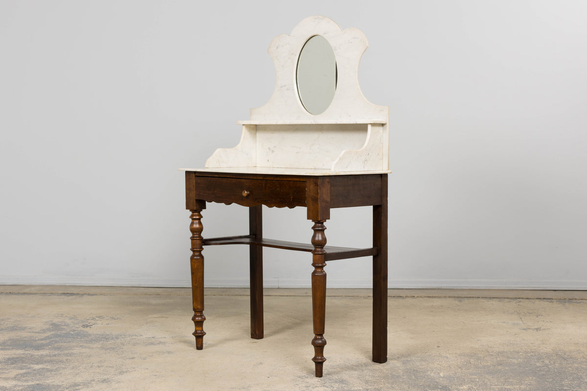 Antique French Provincial Louis Philippe Style Maple Vanity W/ Carrara Marble