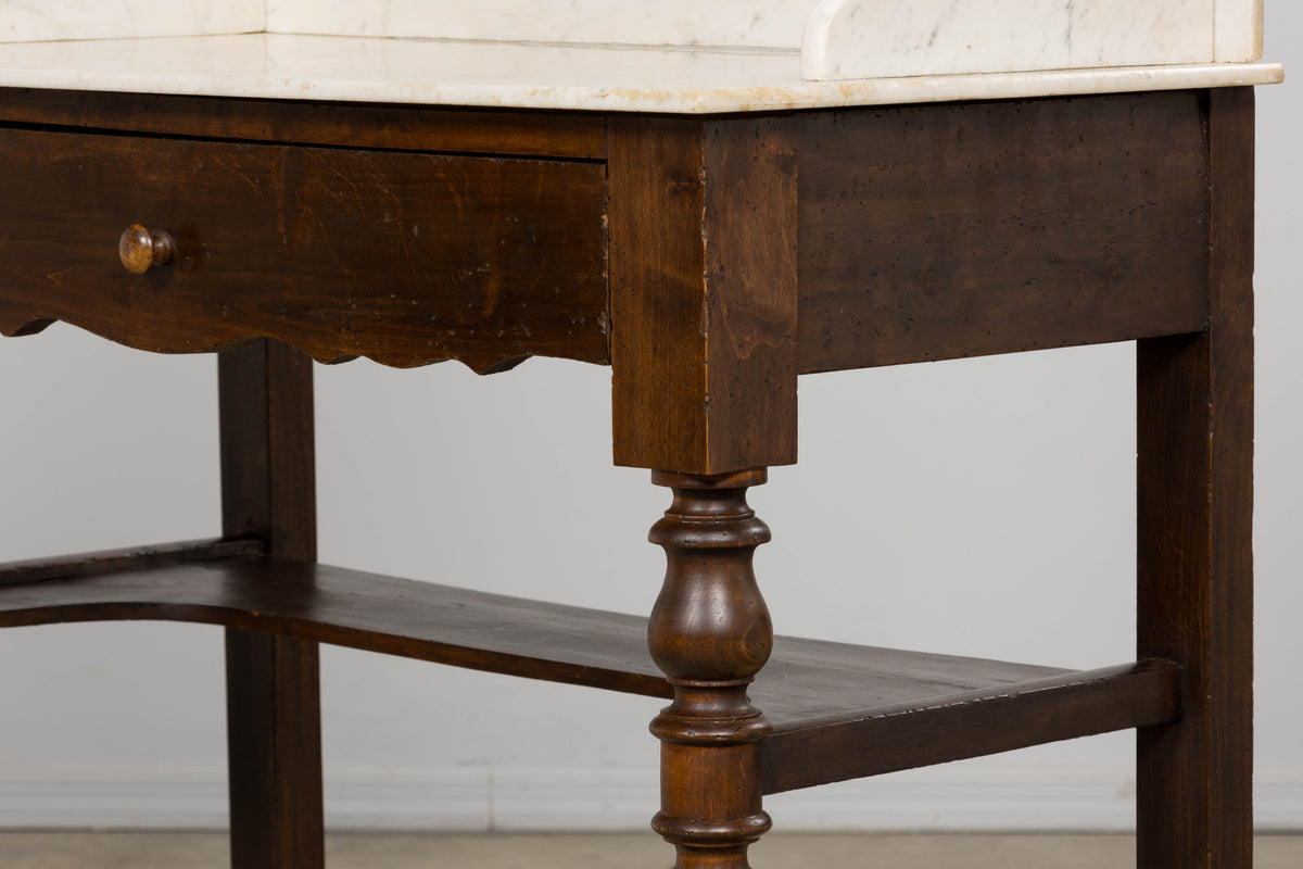 Antique French Provincial Louis Philippe Style Maple Vanity W/ Carrara Marble