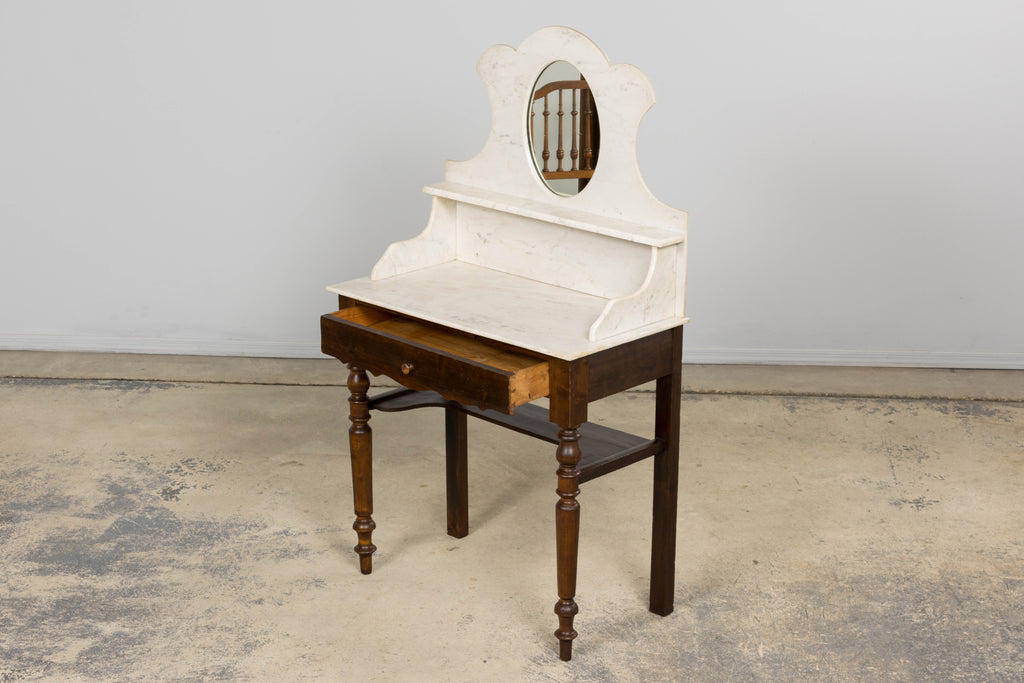 Antique French Provincial Louis Philippe Style Maple Vanity W/ Carrara Marble