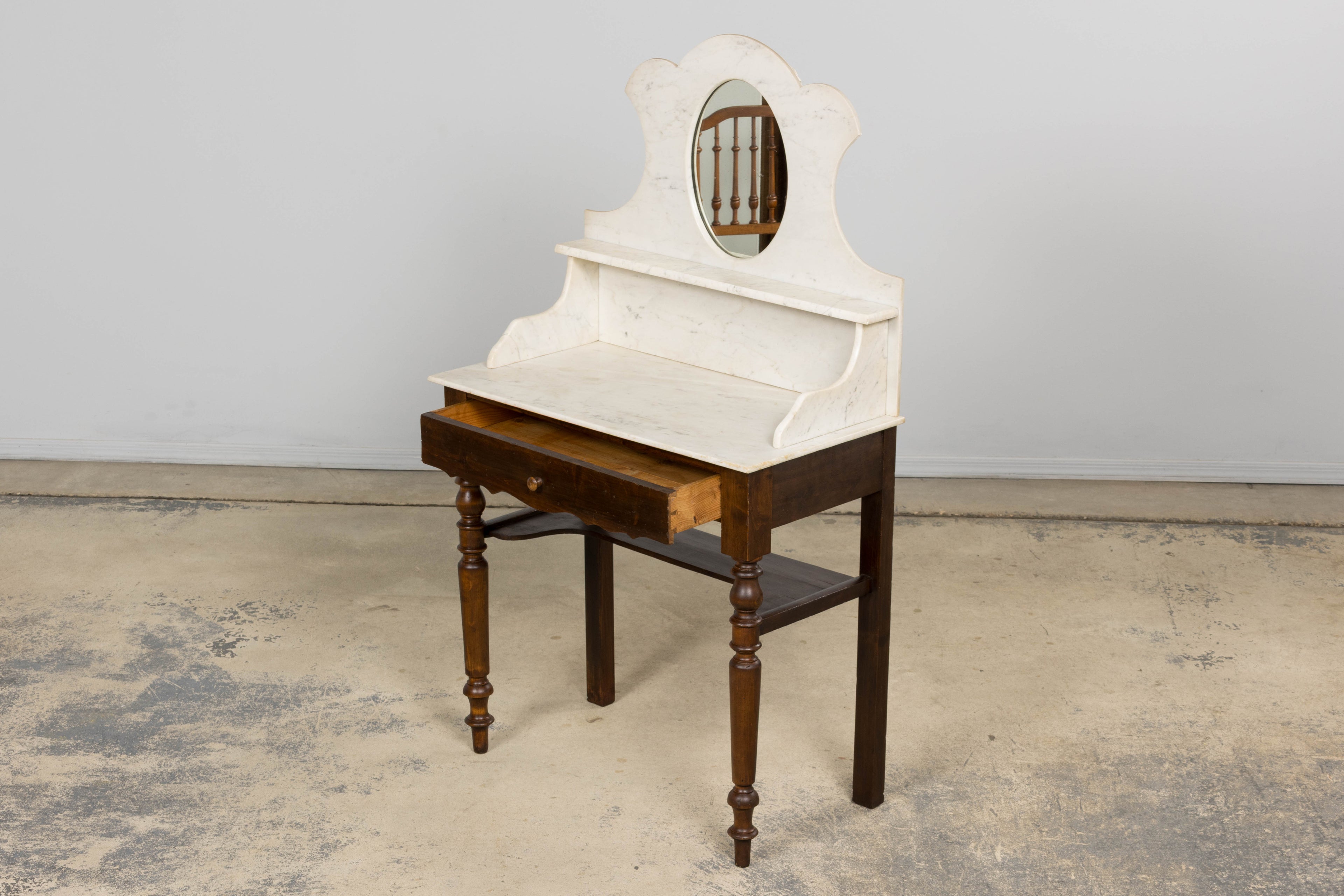 Antique French Provincial Louis Philippe Style Maple Vanity W/ Carrara Marble
