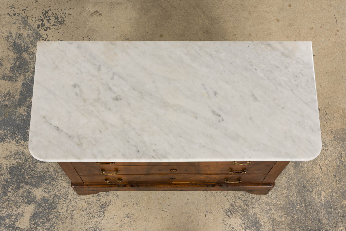 19th Century French Louis Philippe Walnut Chest of Drawers W/ Carrara Marble