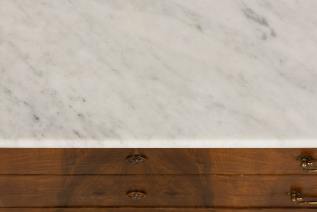 19th Century French Louis Philippe Walnut Chest of Drawers W/ Carrara Marble