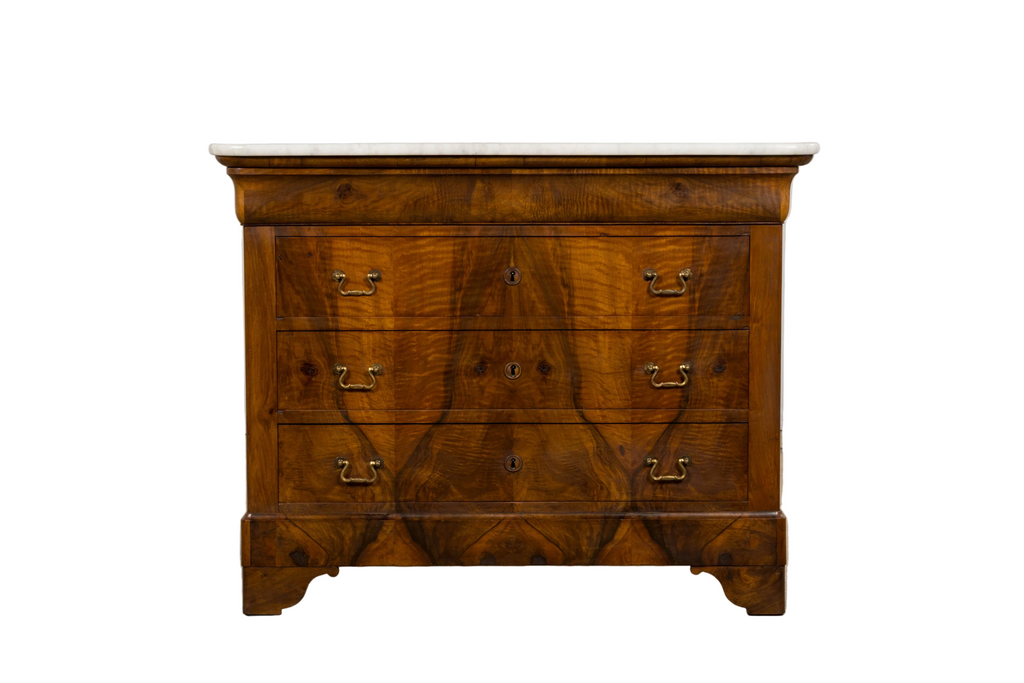 19th Century French Louis Philippe Walnut Chest of Drawers W/ Carrara Marble