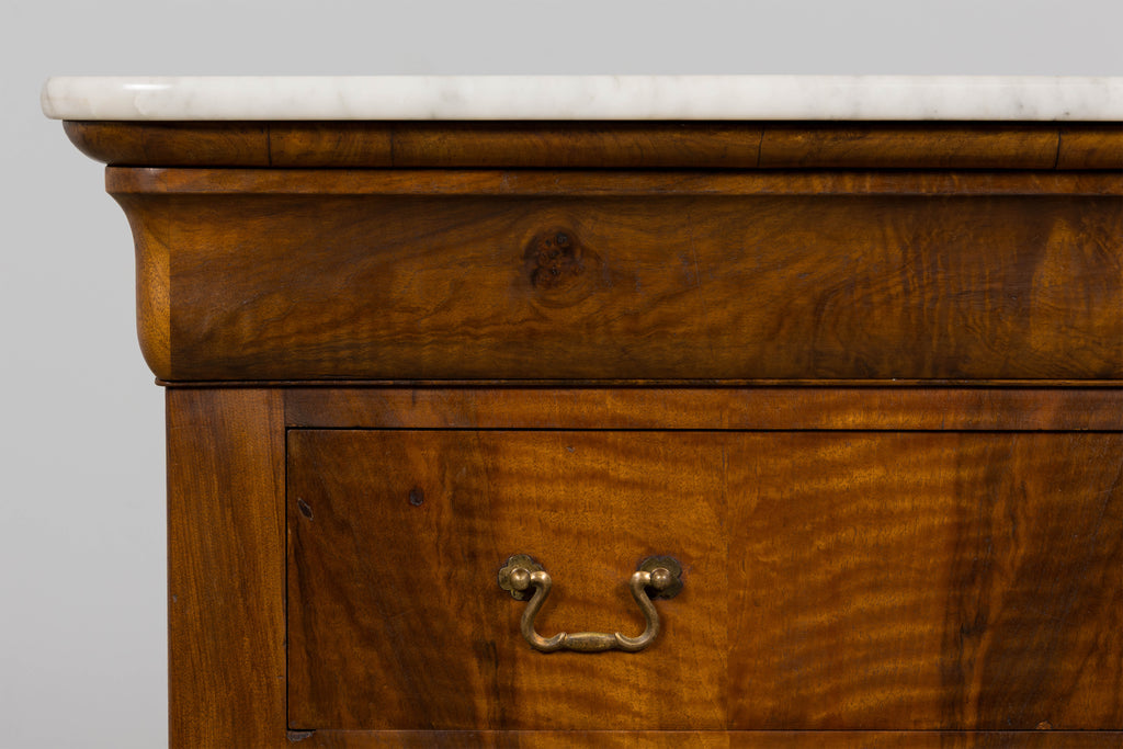 19th Century French Louis Philippe Walnut Chest of Drawers W/ Carrara Marble