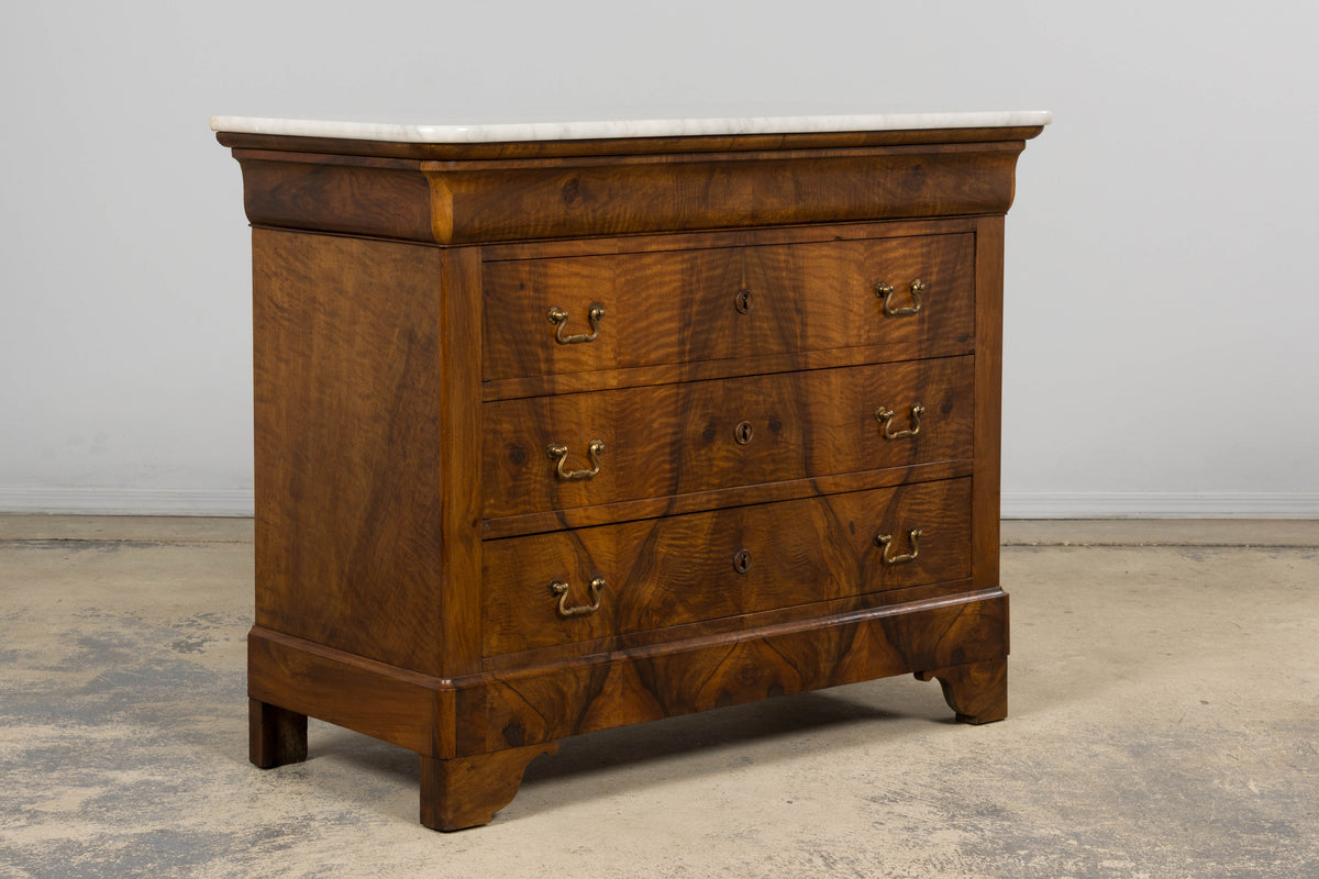 19th Century French Louis Philippe Walnut Chest of Drawers W/ Carrara Marble
