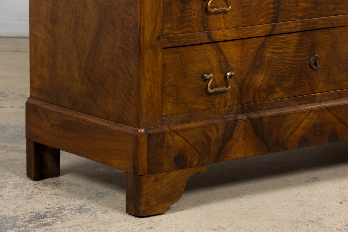 19th Century French Louis Philippe Walnut Chest of Drawers W/ Carrara Marble