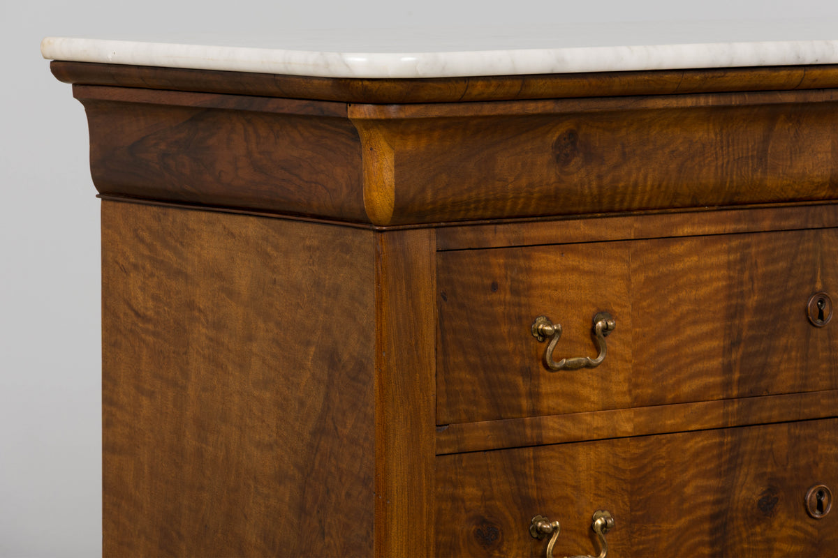 19th Century French Louis Philippe Walnut Chest of Drawers W/ Carrara Marble