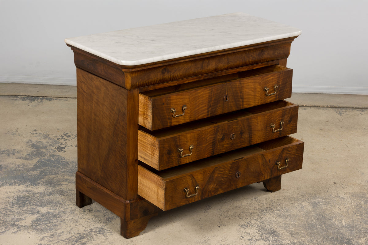 19th Century French Louis Philippe Walnut Chest of Drawers W/ Carrara Marble