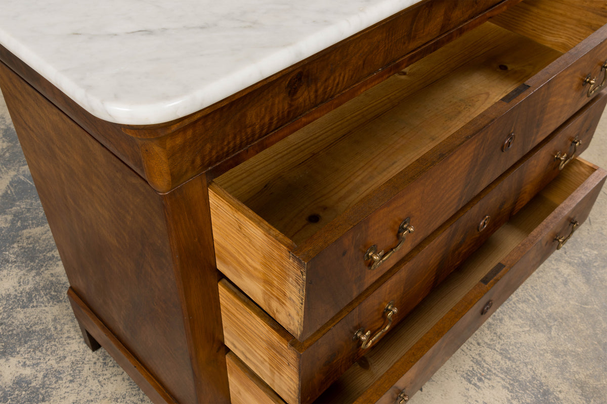 19th Century French Louis Philippe Walnut Chest of Drawers W/ Carrara Marble