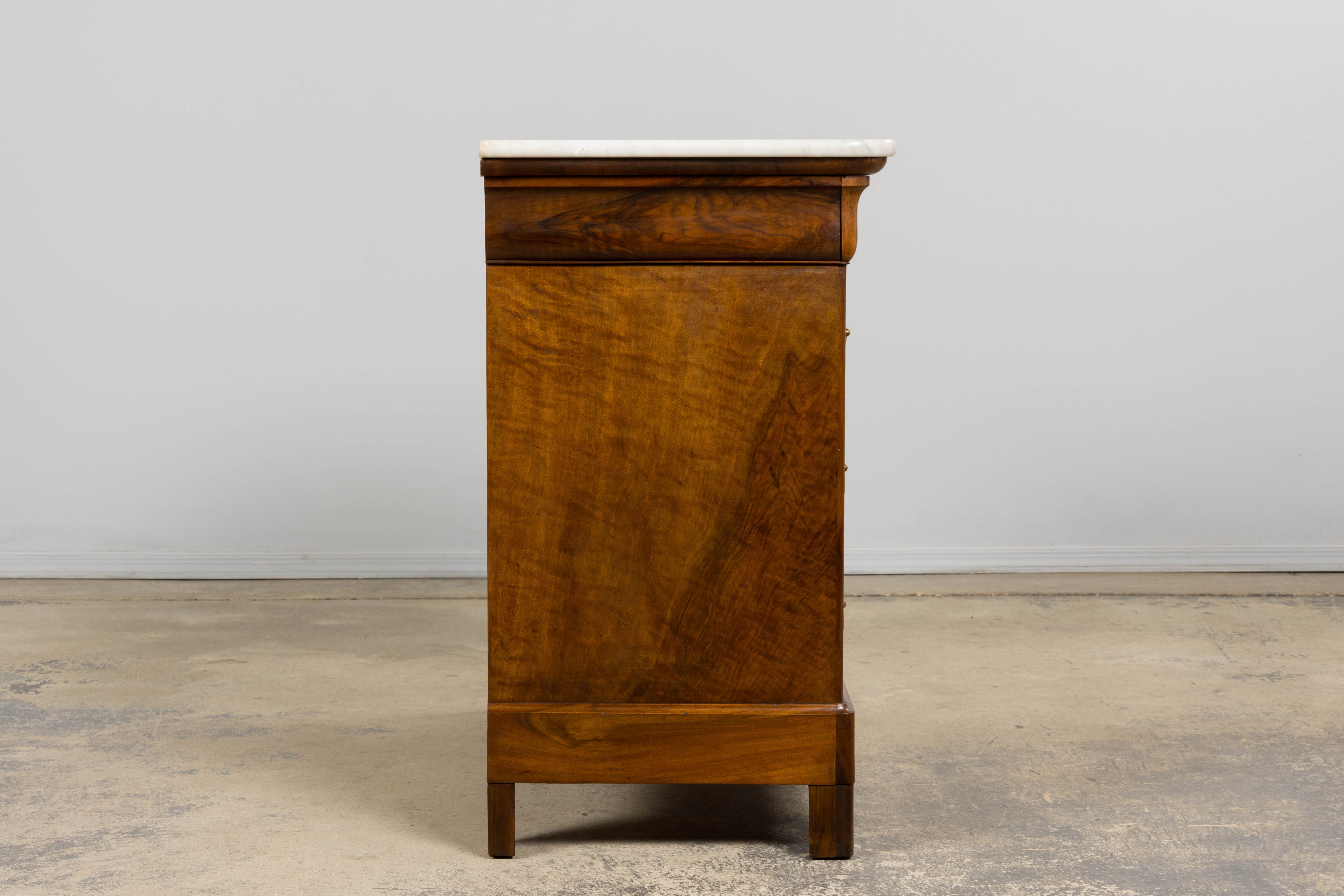 19th Century French Louis Philippe Walnut Chest of Drawers W/ Carrara Marble