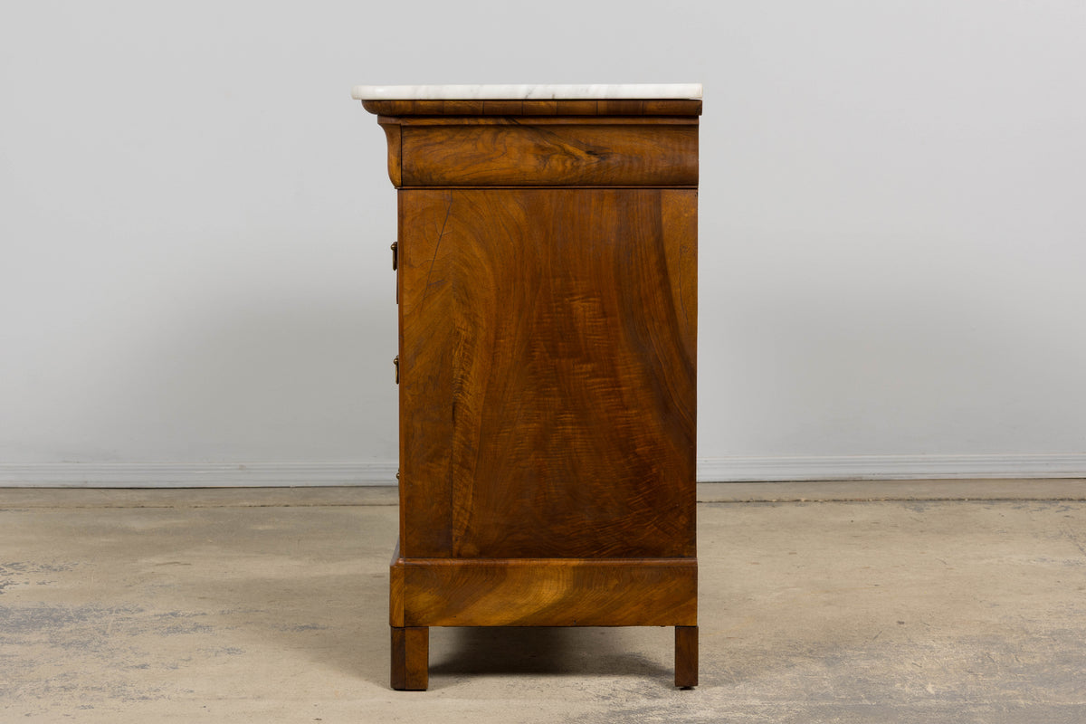 19th Century French Louis Philippe Walnut Chest of Drawers W/ Carrara Marble