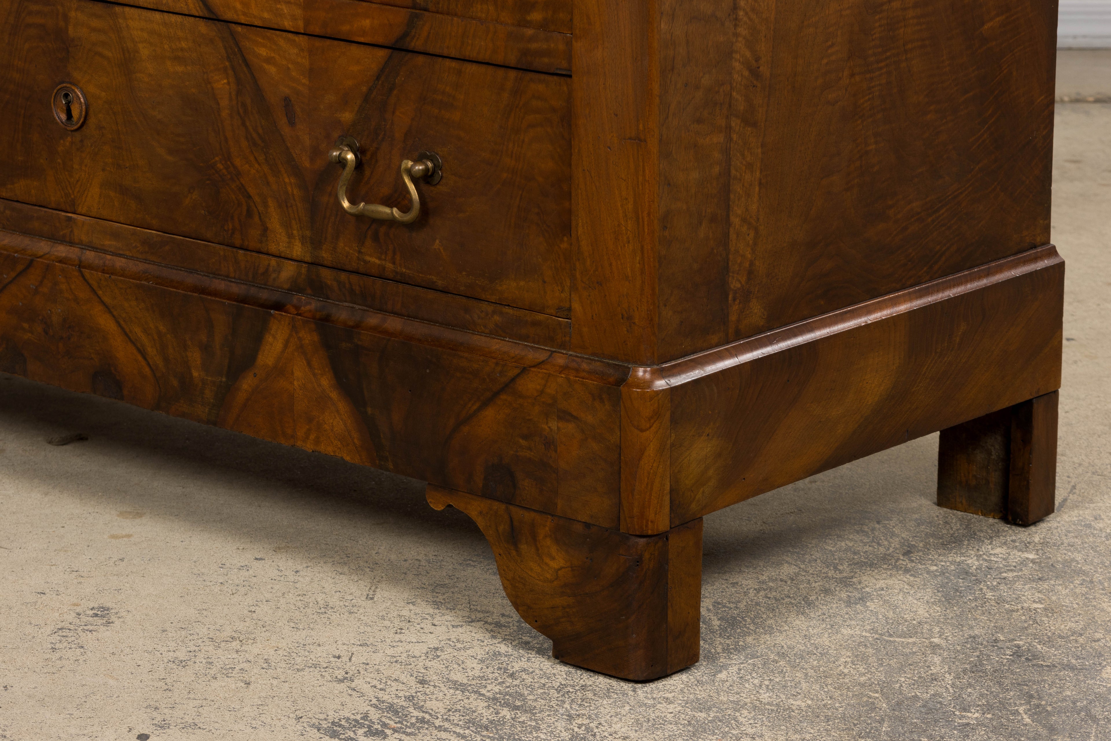 19th Century French Louis Philippe Walnut Chest of Drawers W/ Carrara Marble