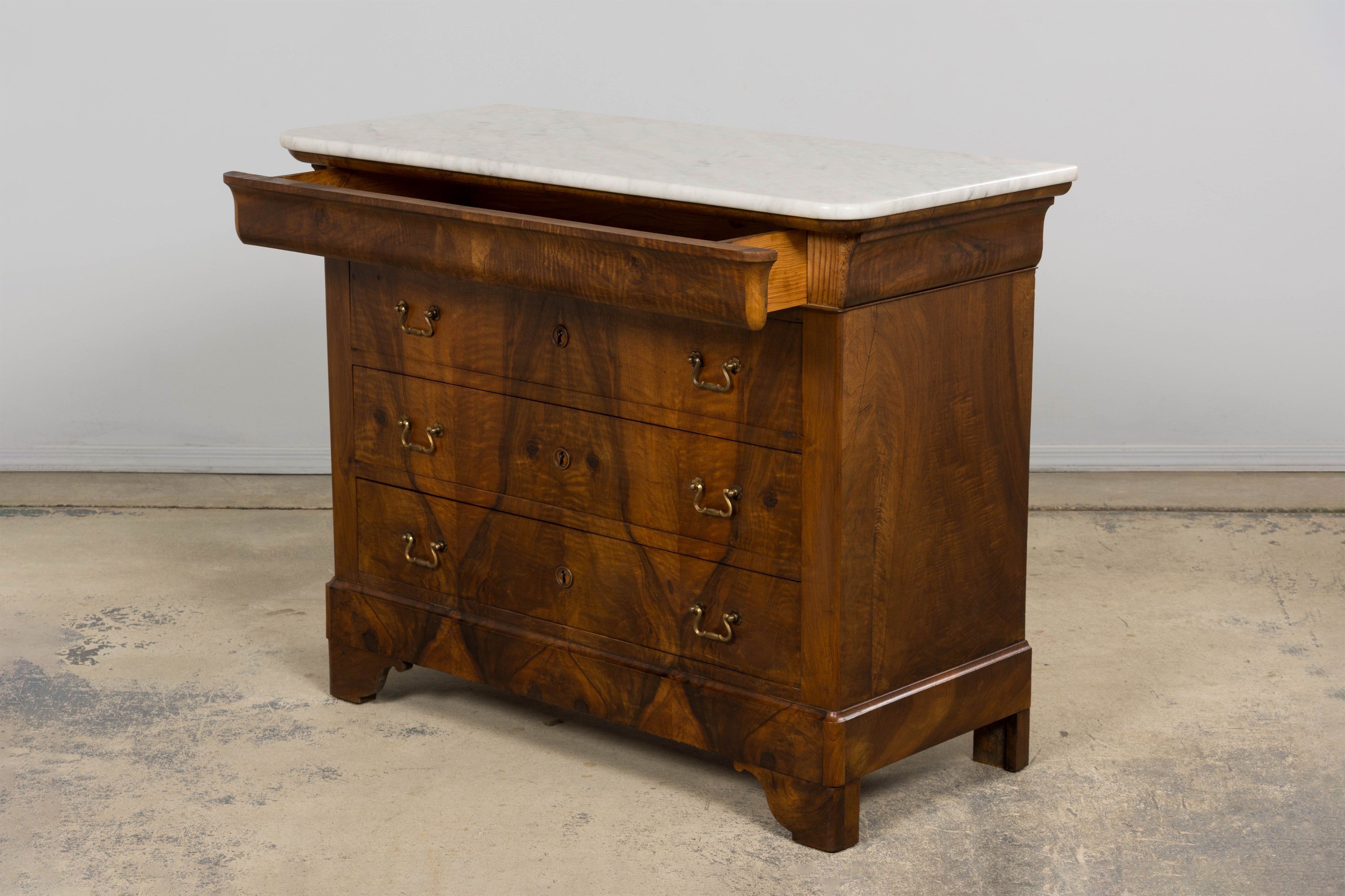 19th Century French Louis Philippe Walnut Chest of Drawers W/ Carrara Marble