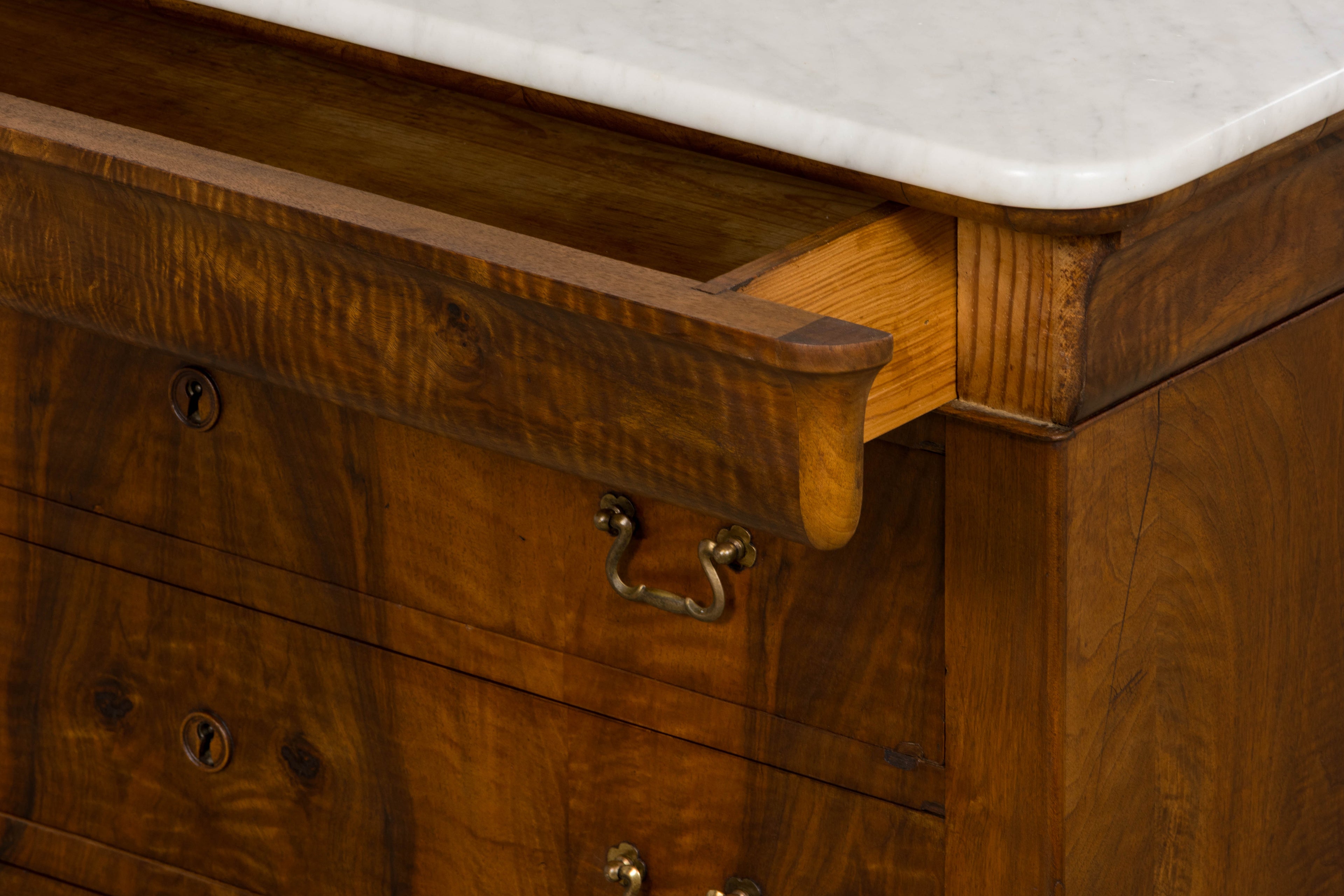 19th Century French Louis Philippe Walnut Chest of Drawers W/ Carrara Marble