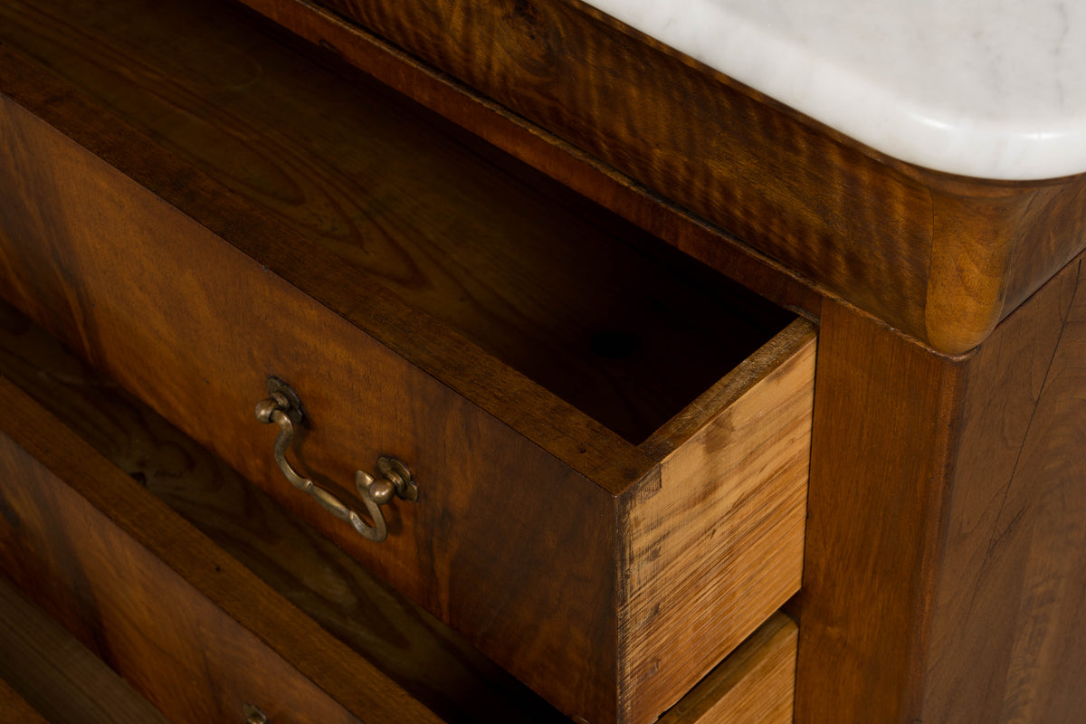 19th Century French Louis Philippe Walnut Chest of Drawers W/ Carrara Marble