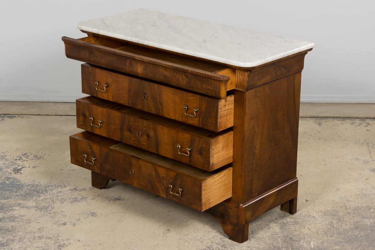 19th Century French Louis Philippe Walnut Chest of Drawers W/ Carrara Marble