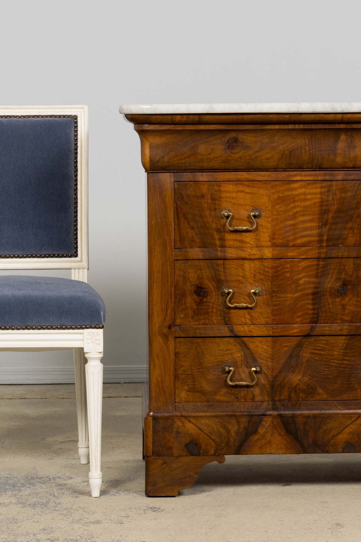 19th Century French Louis Philippe Walnut Chest of Drawers W/ Carrara Marble