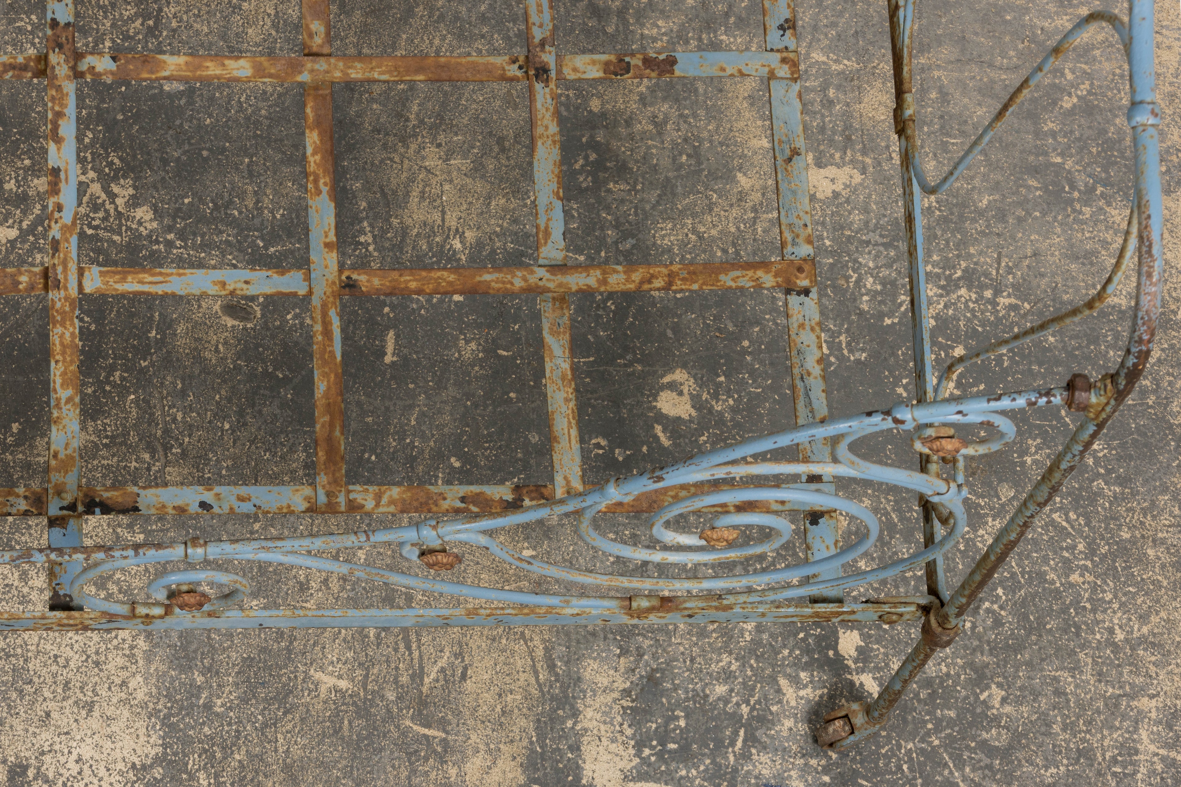 19th Century French Napoleon III Wrought Iron Painted Blue Outdoor Daybed