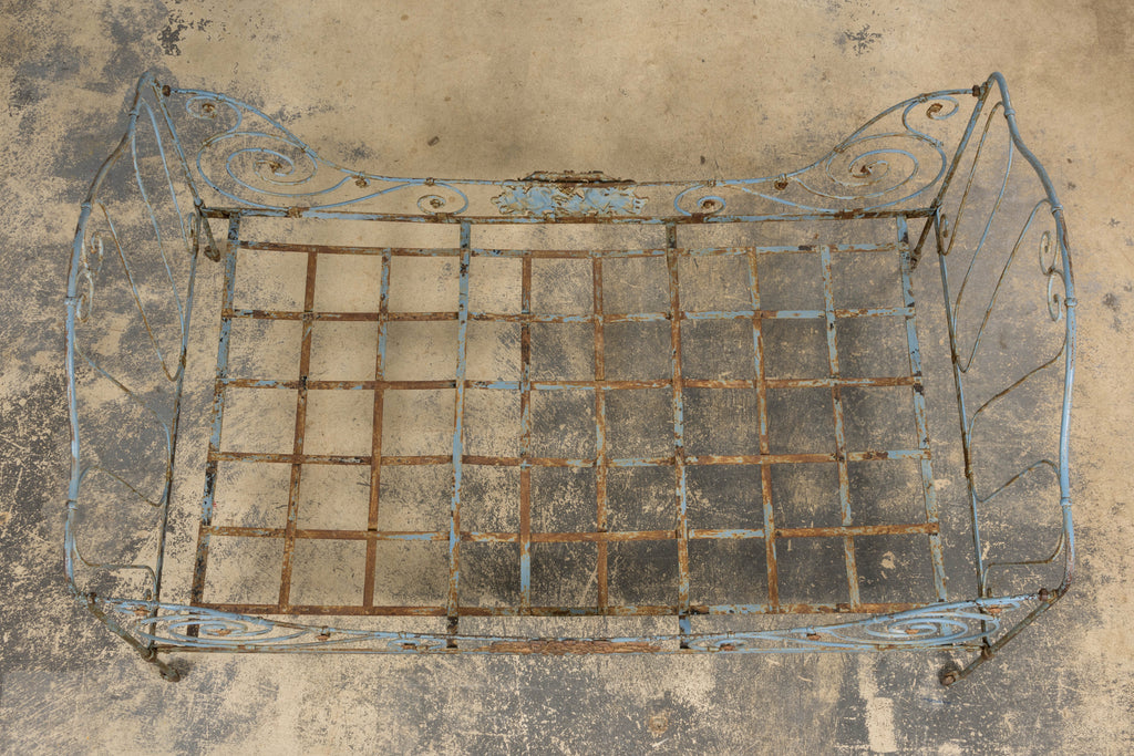19th Century French Napoleon III Wrought Iron Painted Blue Outdoor Daybed