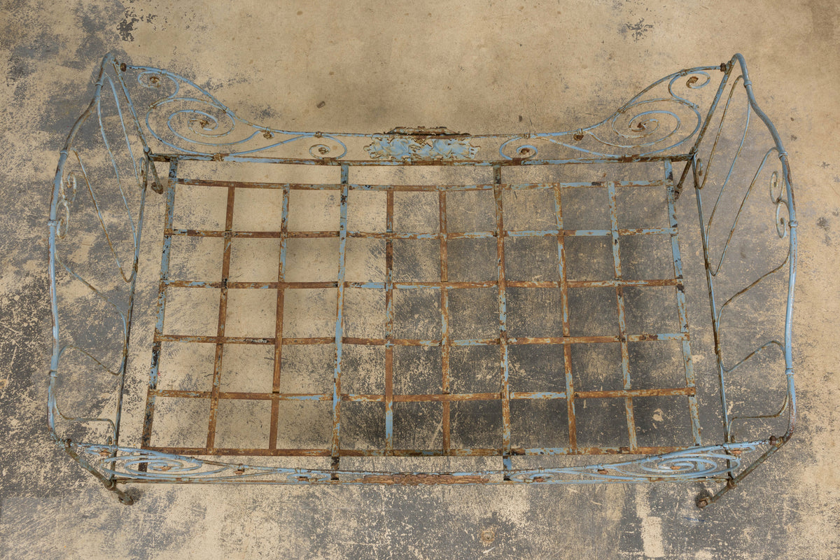 19th Century French Napoleon III Wrought Iron Painted Blue Outdoor Daybed