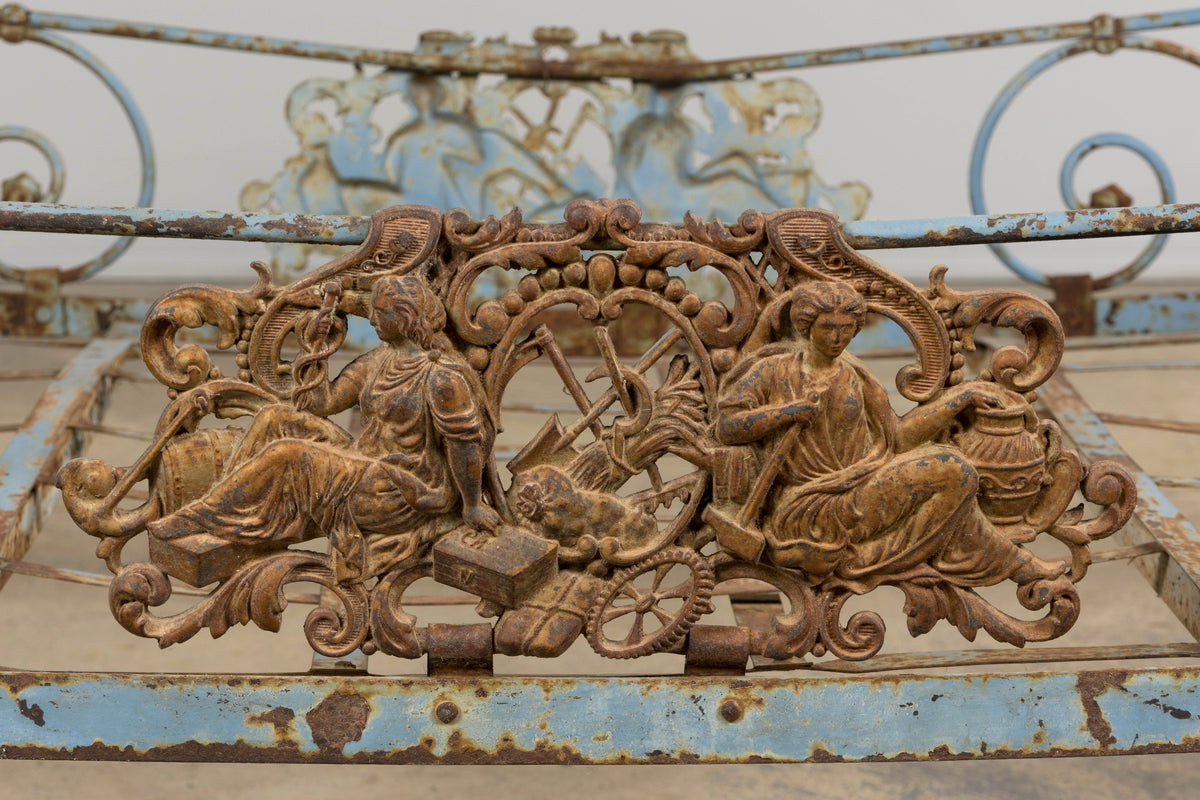 19th Century French Napoleon III Wrought Iron Painted Blue Outdoor Daybed