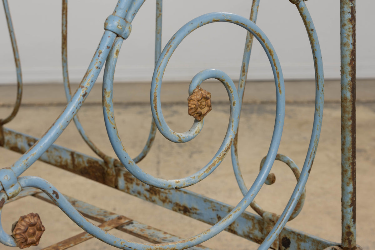 19th Century French Napoleon III Wrought Iron Painted Blue Outdoor Daybed