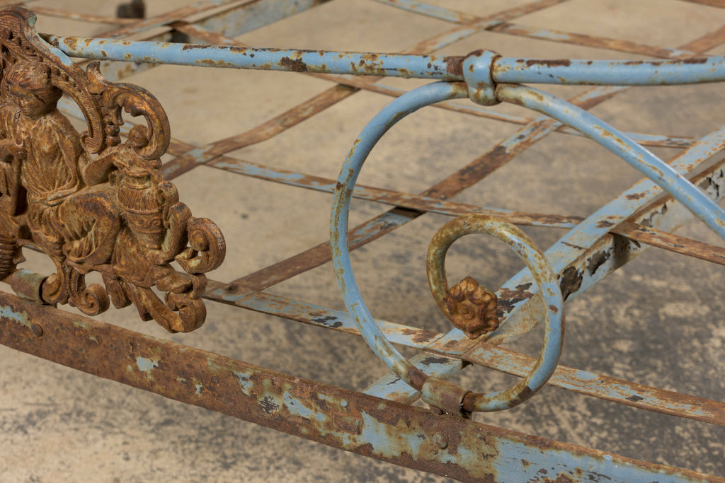 19th Century French Napoleon III Wrought Iron Painted Blue Outdoor Daybed