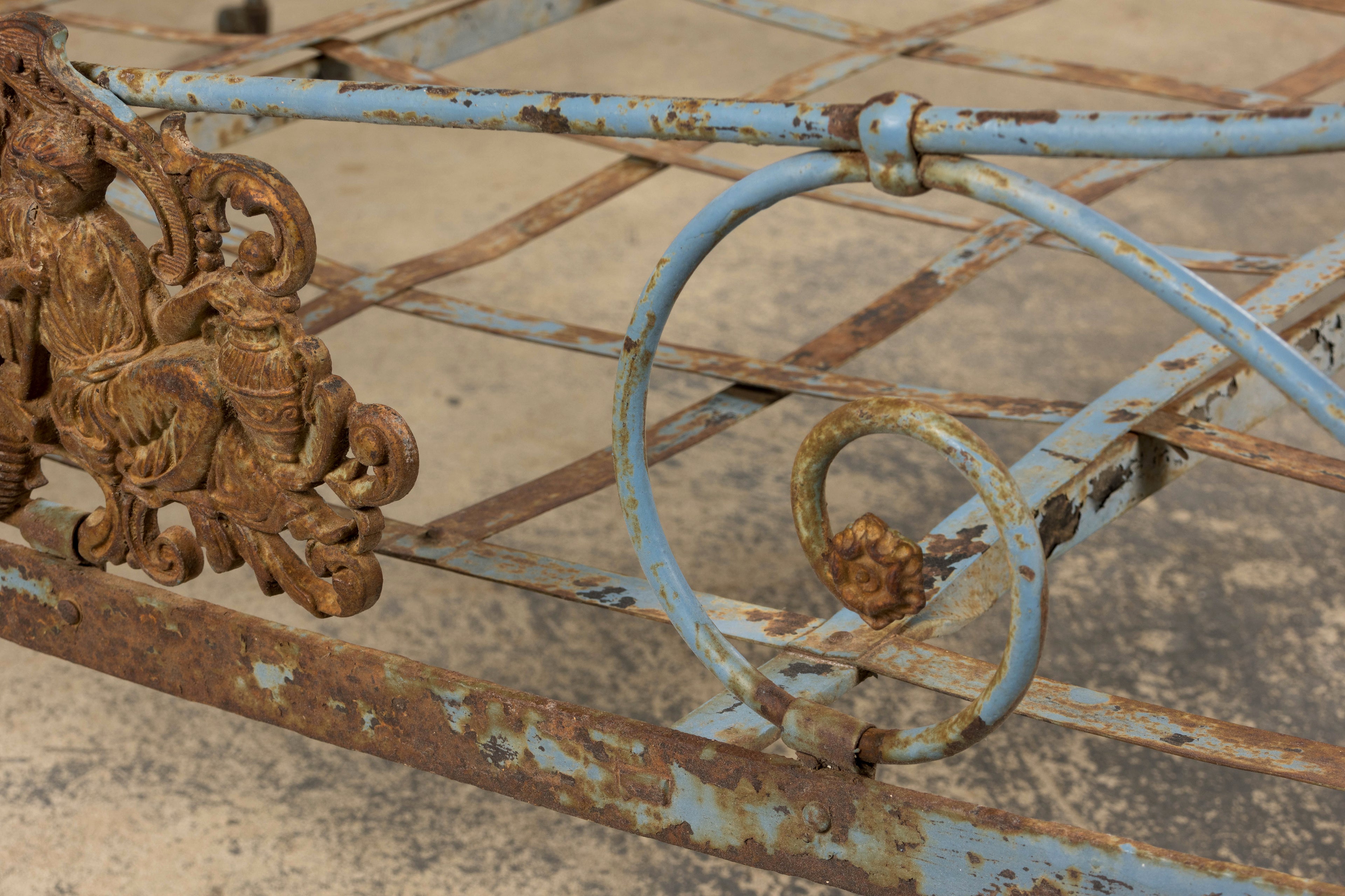 19th Century French Napoleon III Wrought Iron Painted Blue Outdoor Daybed