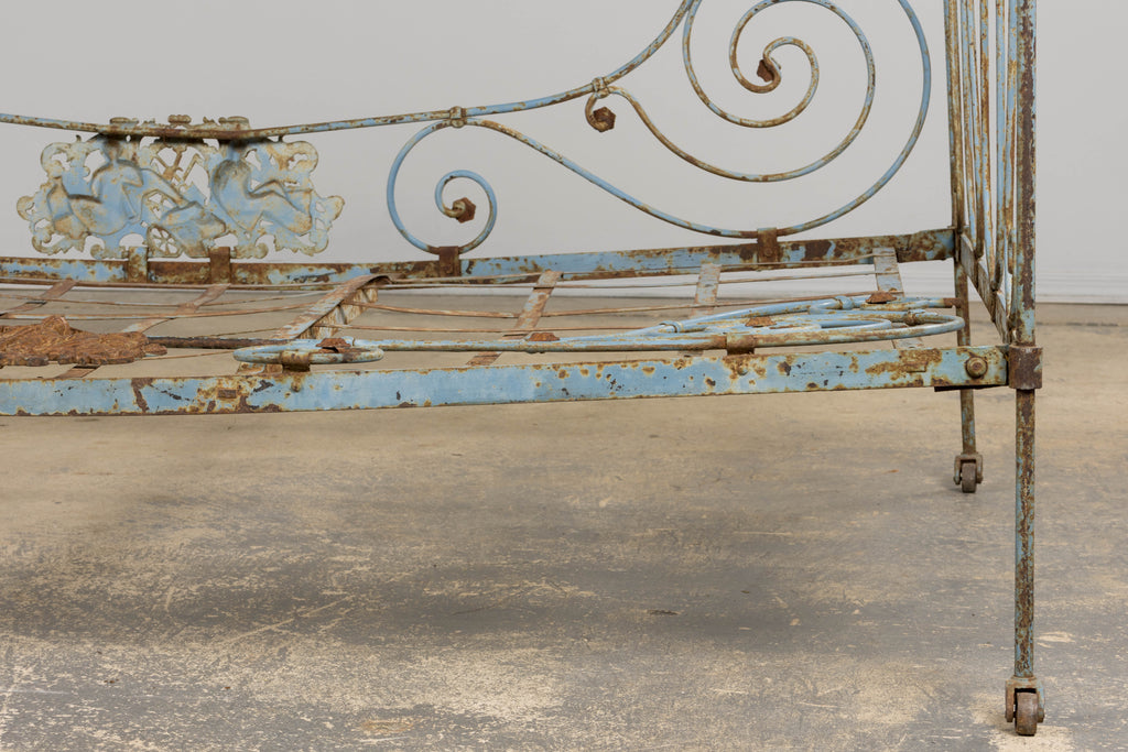 19th Century French Napoleon III Wrought Iron Painted Blue Outdoor Daybed