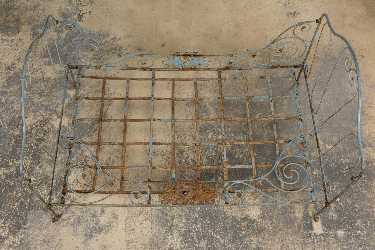 19th Century French Napoleon III Wrought Iron Painted Blue Outdoor Daybed