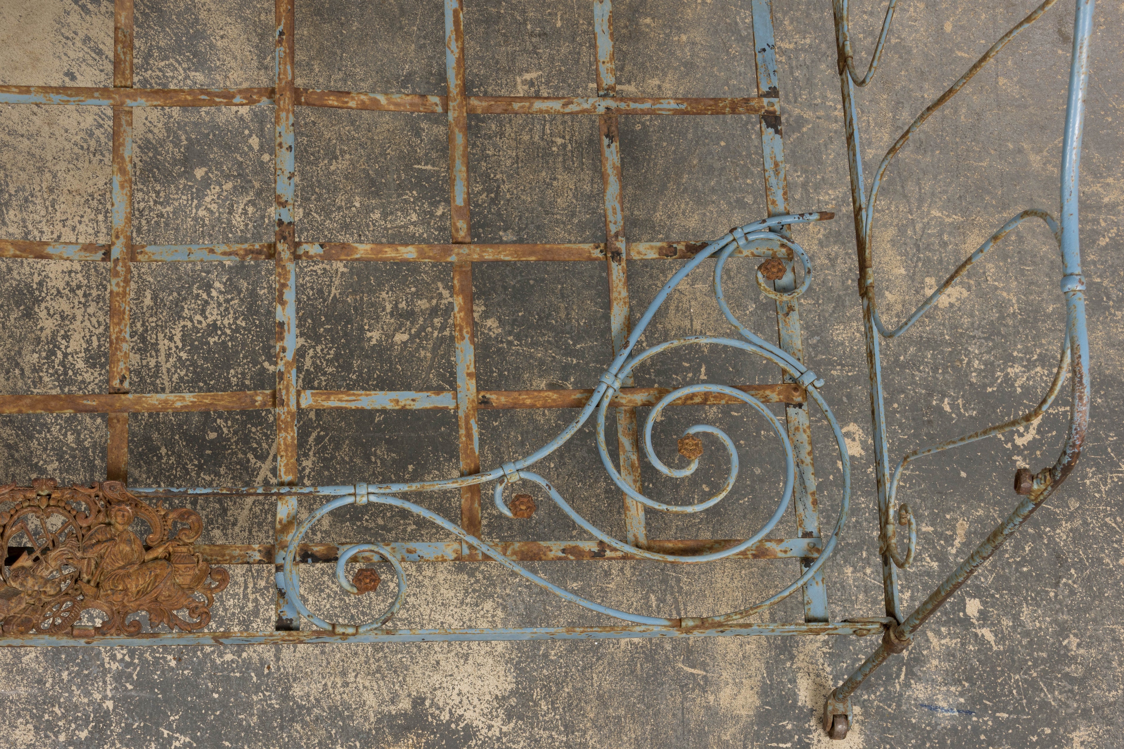19th Century French Napoleon III Wrought Iron Painted Blue Outdoor Daybed