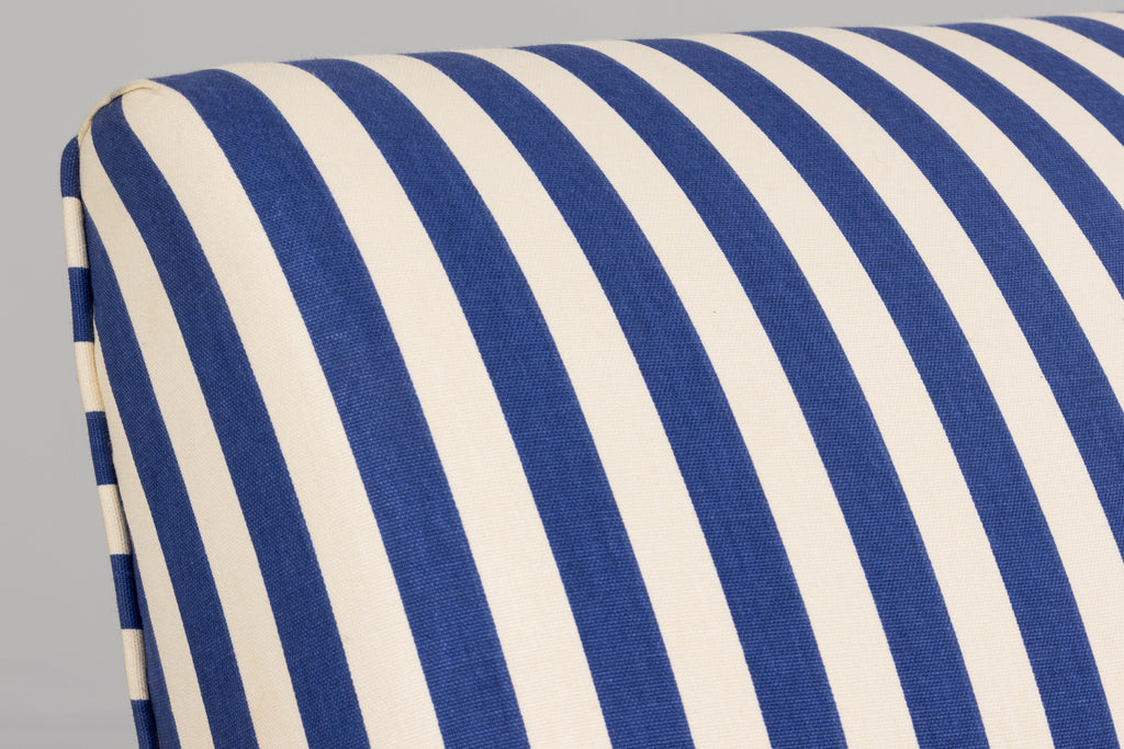1930s French Art Deco Walnut Bridge Arm Lounge Chairs in Blue Stripe - A Pair