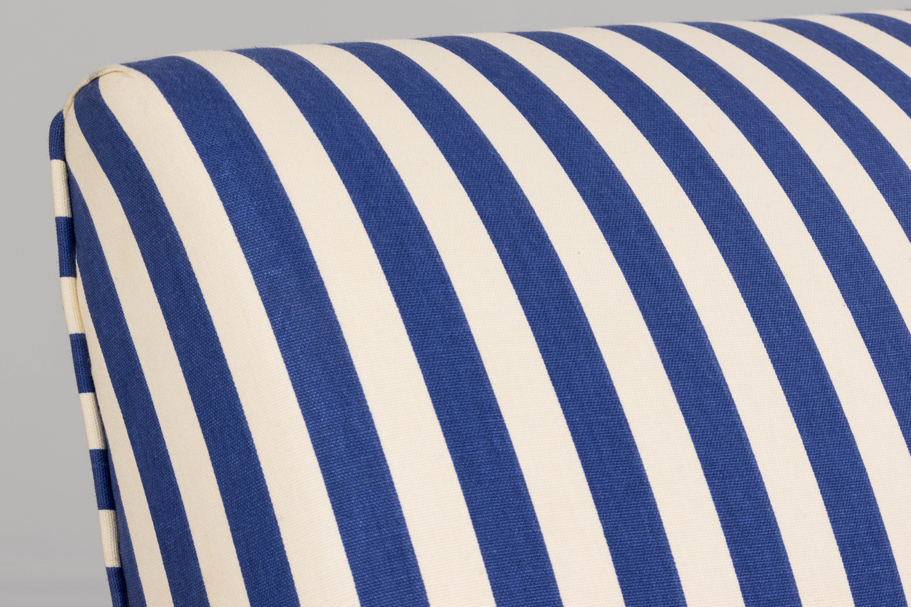 1930s French Art Deco Walnut Bridge Arm Lounge Chairs in Blue Stripe - A Pair