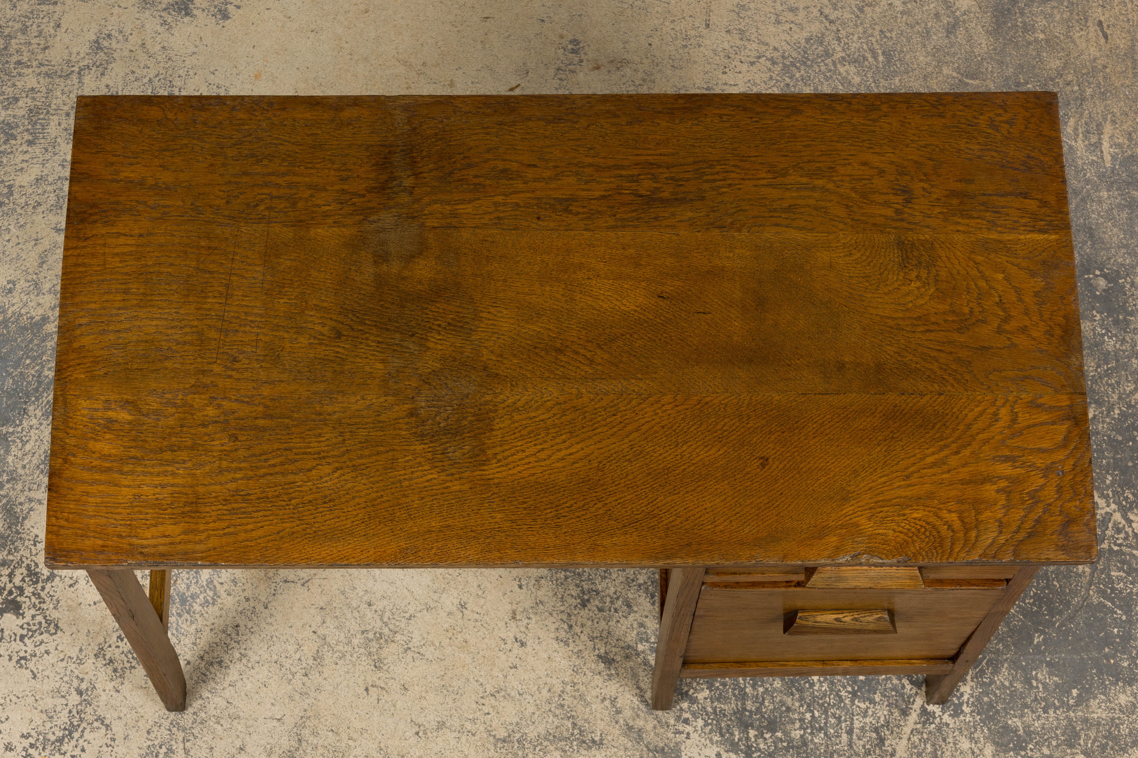 1940s Petite French Art Deco Oak Office Desk